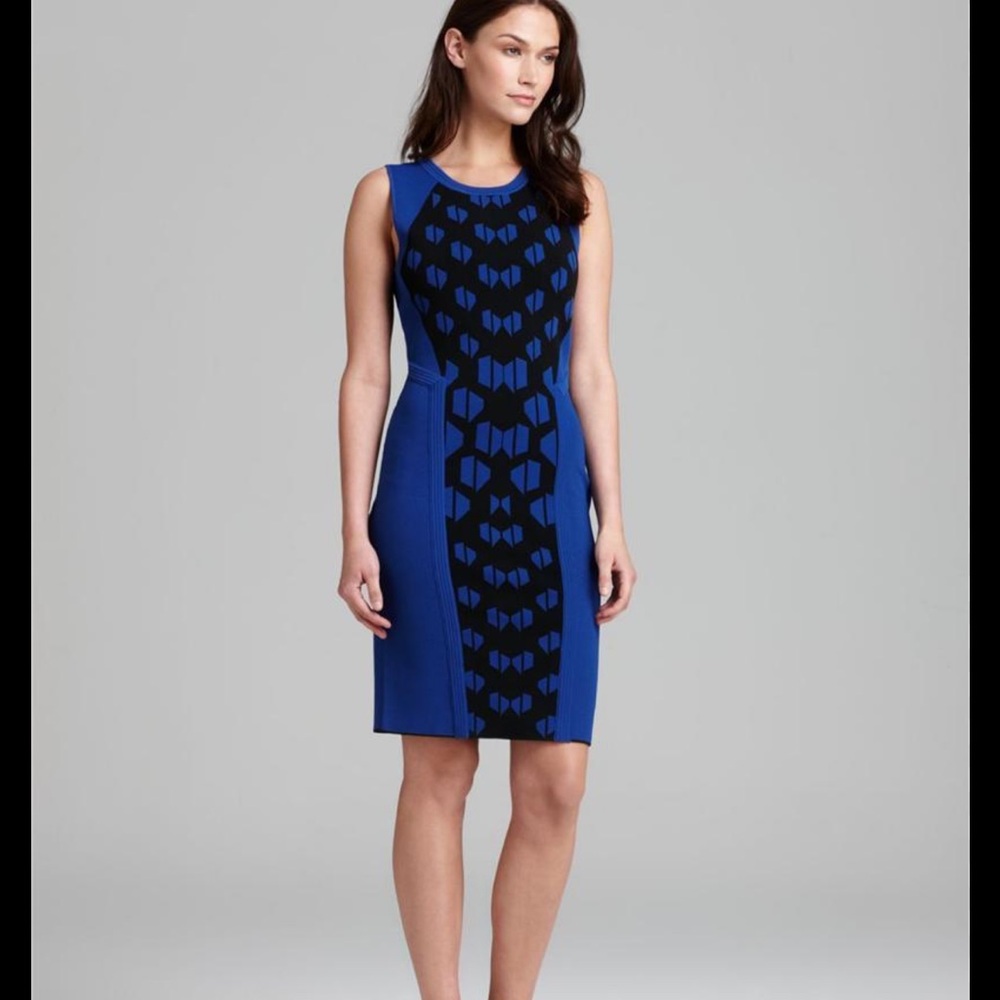 Diane Von Furstenberg Blue and Black Midi Dress